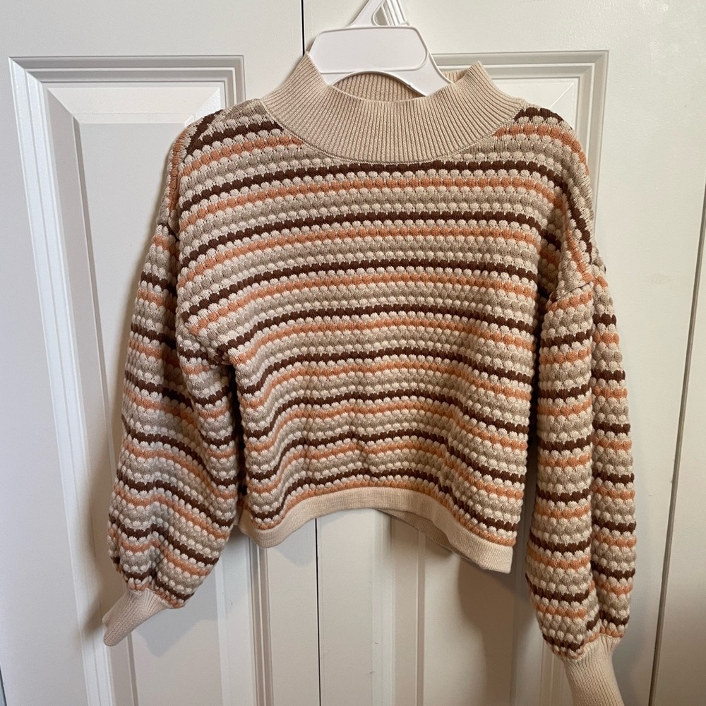 Striped Knit Sweater - Cream and Brown